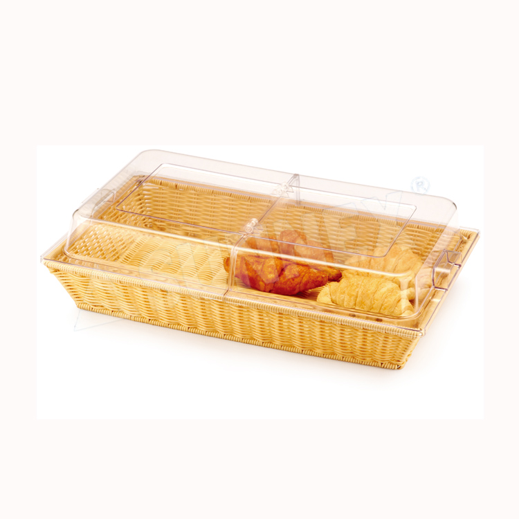 Pagkain Baitang Poly Rattan Plastic Bread Basket Na May Cover