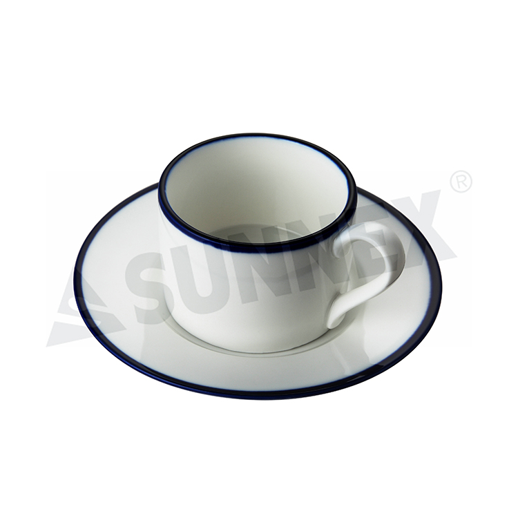 Porcelain Coffee Cup Na May Blue Rim