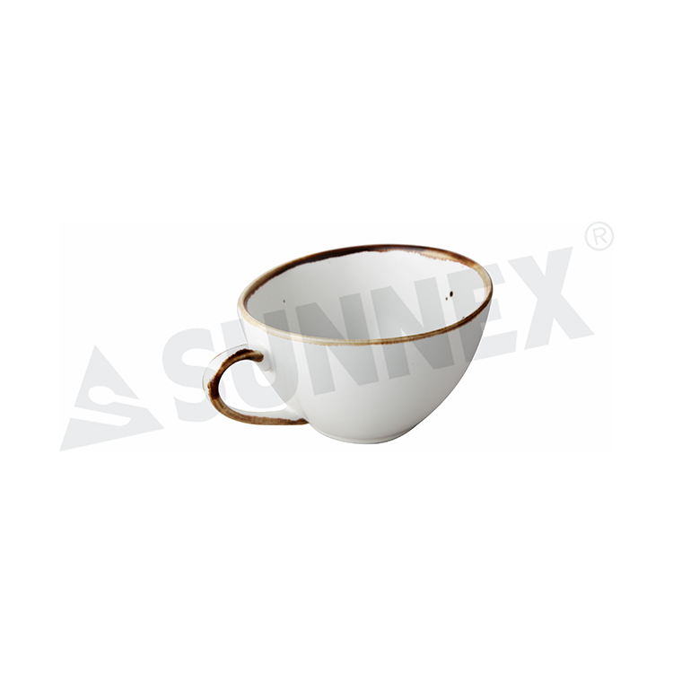 Porcelain Coffee Cup Na May Brown Rim