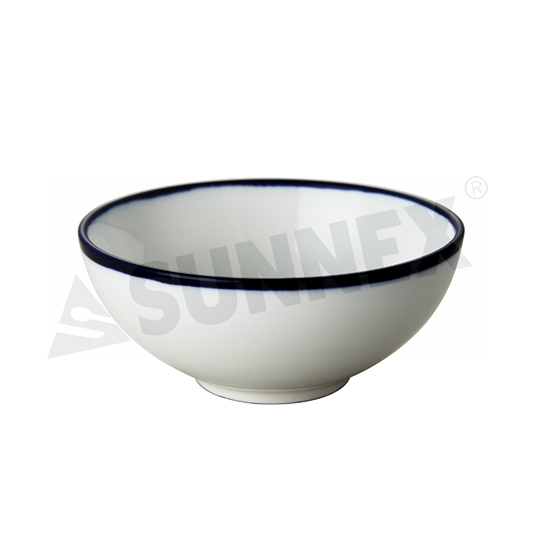 Porcelain Rice Bowl Na May Blue Rim