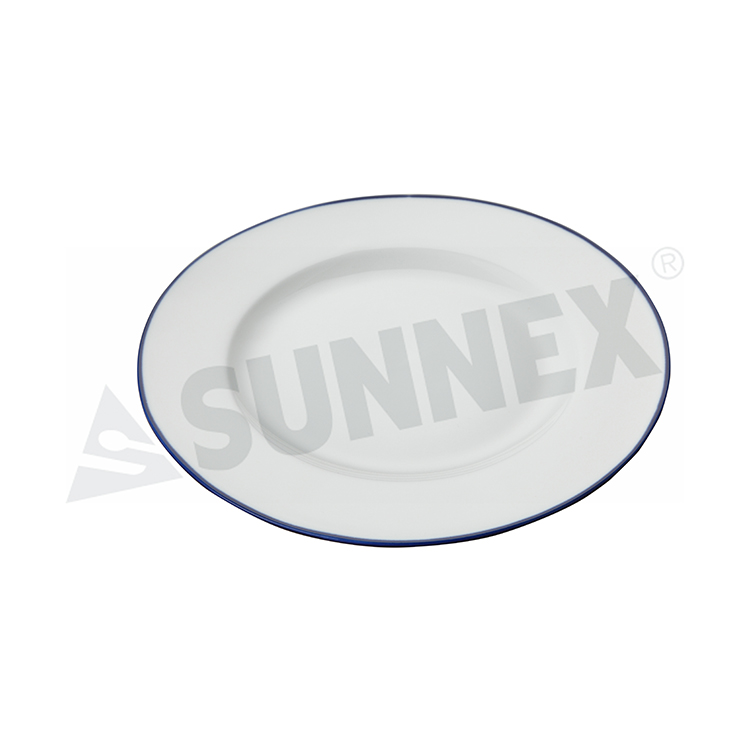 Porcelain Wide Rim Plate Na May Blue Rim