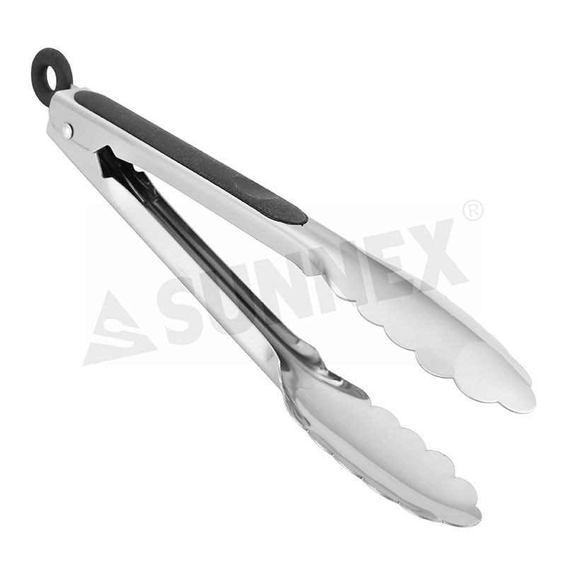 Stainless Steel Serving Tongs na may Soft Grip Handle Black Color