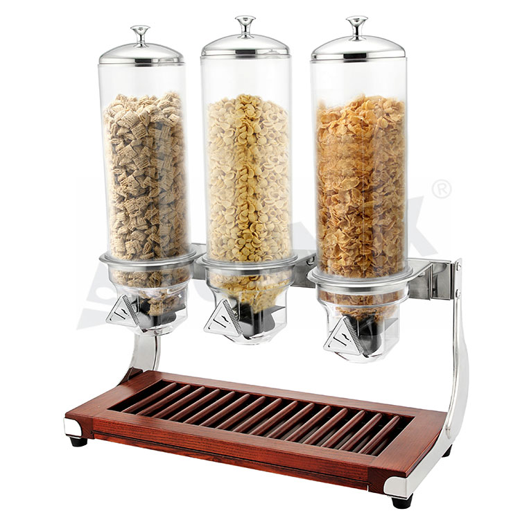 Triple Cereal Dispenser Na May Solid Wooden Base